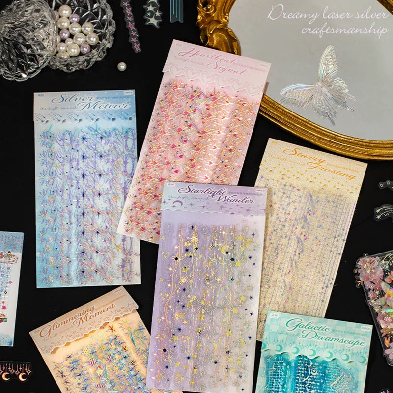 Mr.Paper 20pcs Starlight Series Laser Silver PET Stickers | Holographic Star Decor for Journals and DIY Crafts
