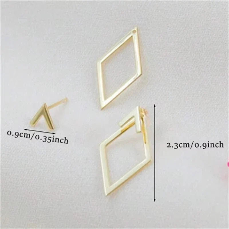 FTCY Geometric Square Stud Earrings | Double-layer Detachable Triangle Earrings for Women