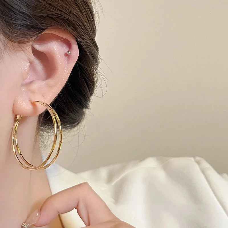 Oversize Gold Plated Hoop Earrings | Simple Thick Round Circle Stainless Steel Hoops for Women