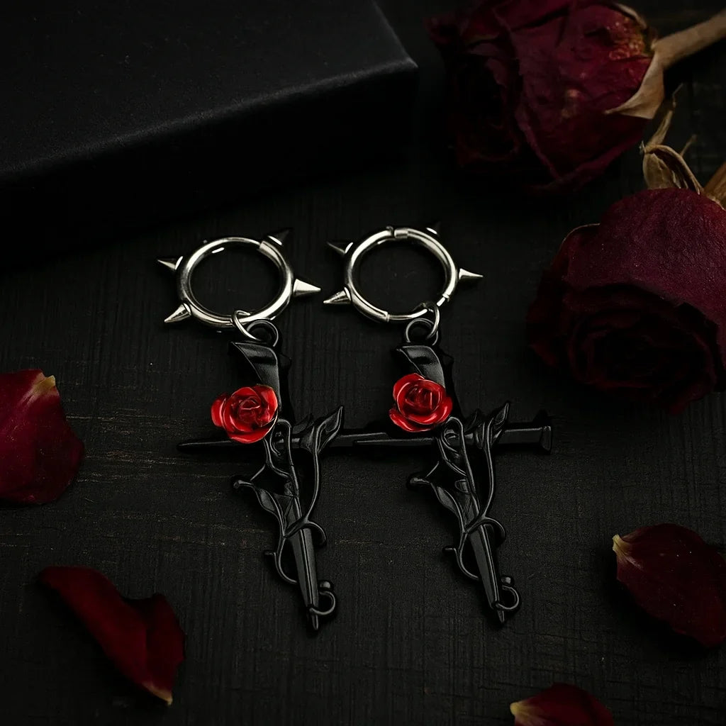 Gun-Black Cross Drop Earrings | Gothic Unisex Fashion Jewelry