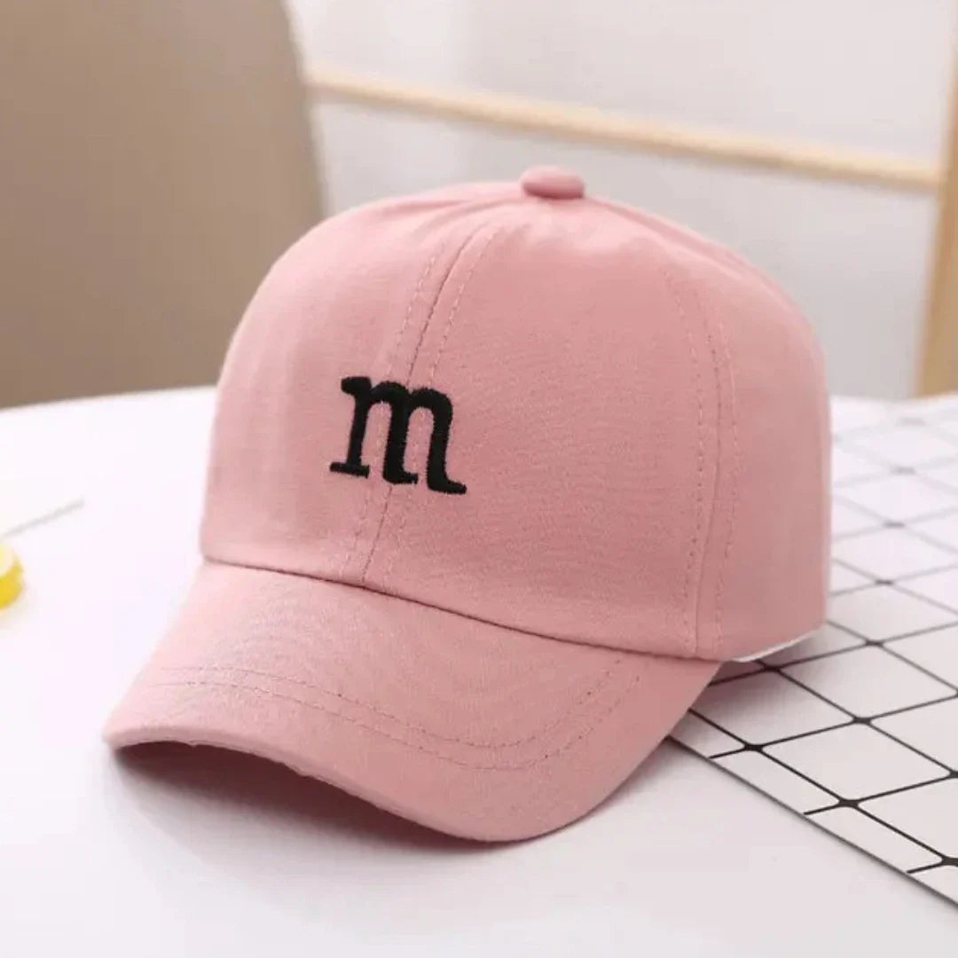 Girls Boys Adjustable Baseball Cap | Kids Sun Hat with M Letter Embroidery