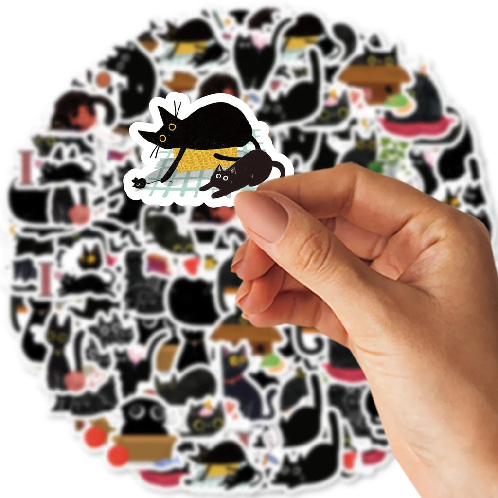 Etori Life Black Cat Stickers | 45 Waterproof DIY Stickers for Laptops and Scrapbooking
