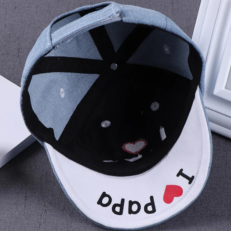 Baby Denim Baseball Cap with I Love Mama Lettering | Summer Hat for Boys and Girls