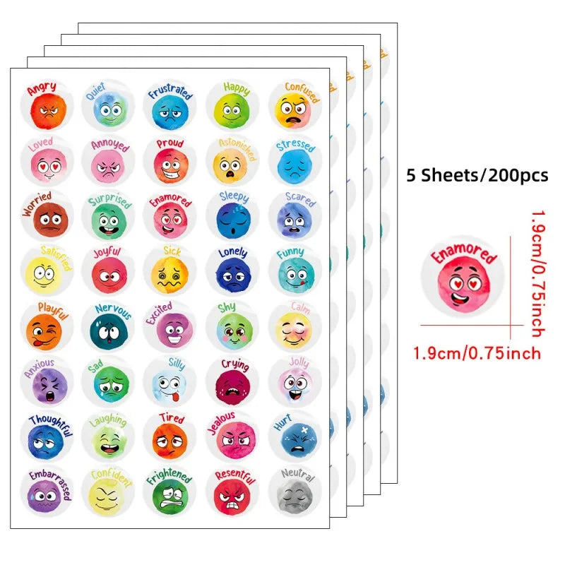 200 Pcs Emotional Feelings Stickers Set | Funny Mood Stickers for Student Emotional Support