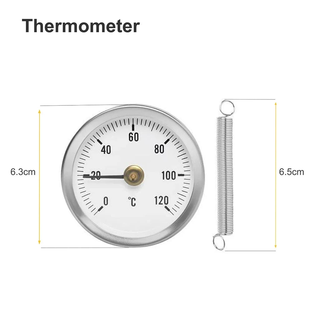 0-120°C Stainless Steel Clamp-on Tube Thermometer | Industrial Pipe Temperature Gauge with Spring