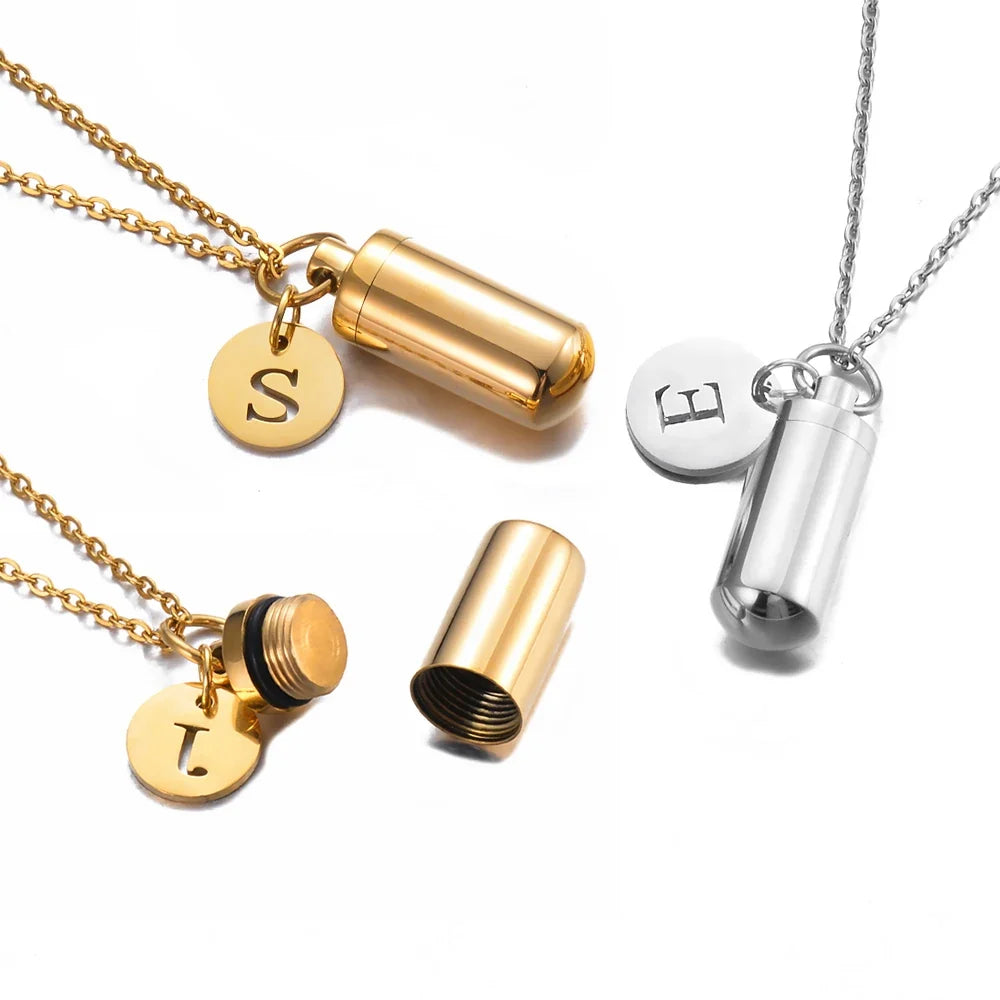 Cremation Jewelry Urn Necklace with Initial Letter Charm | Stainless Steel Memorial Pendant for Ashes