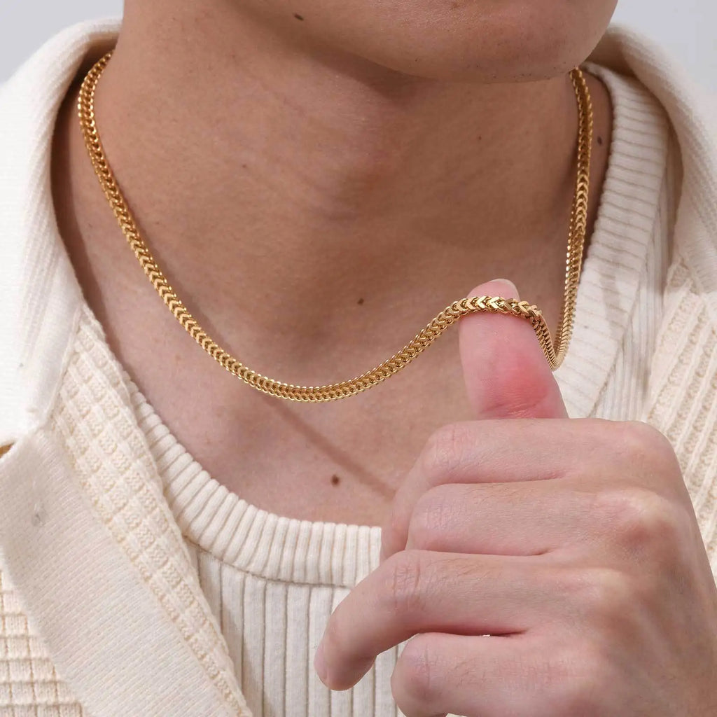 Men's Franco Chain Necklace | 3MM Thick Stainless Steel Gold Necklace