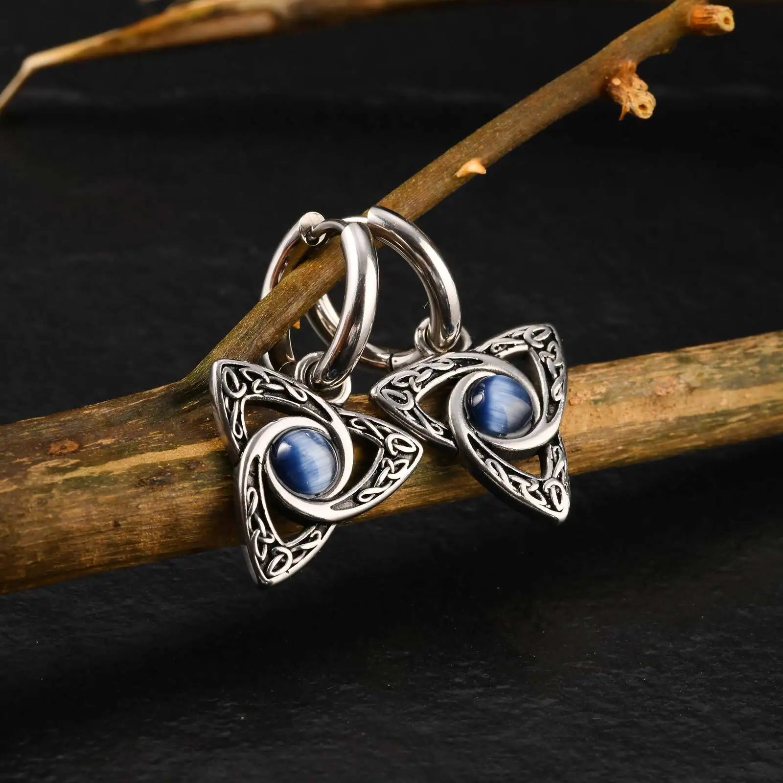 Geometric Triangle Earrings for Men | Viking Natural Stone Huggies Hoop Earrings