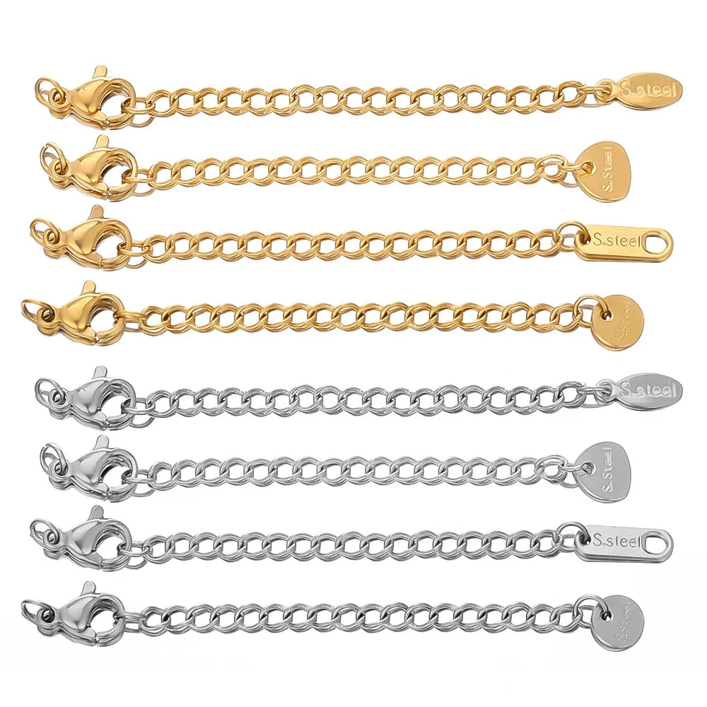 10pcs Stainless Steel Extension Chains with Lobster Clasps | DIY Jewelry Findings