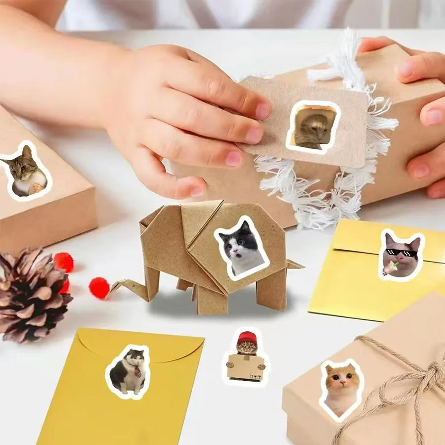 Funny Cat Cartoon Sticker Roll | 100pcs Animal Stickers for Photocard Decor