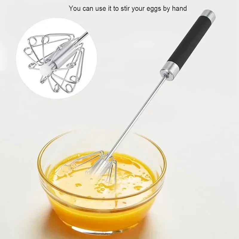 Rubber Semi-automatic Egg Beater Rotatable Stainless Steel Kitchen Mixer | Manual Whisk for Milk and Cream