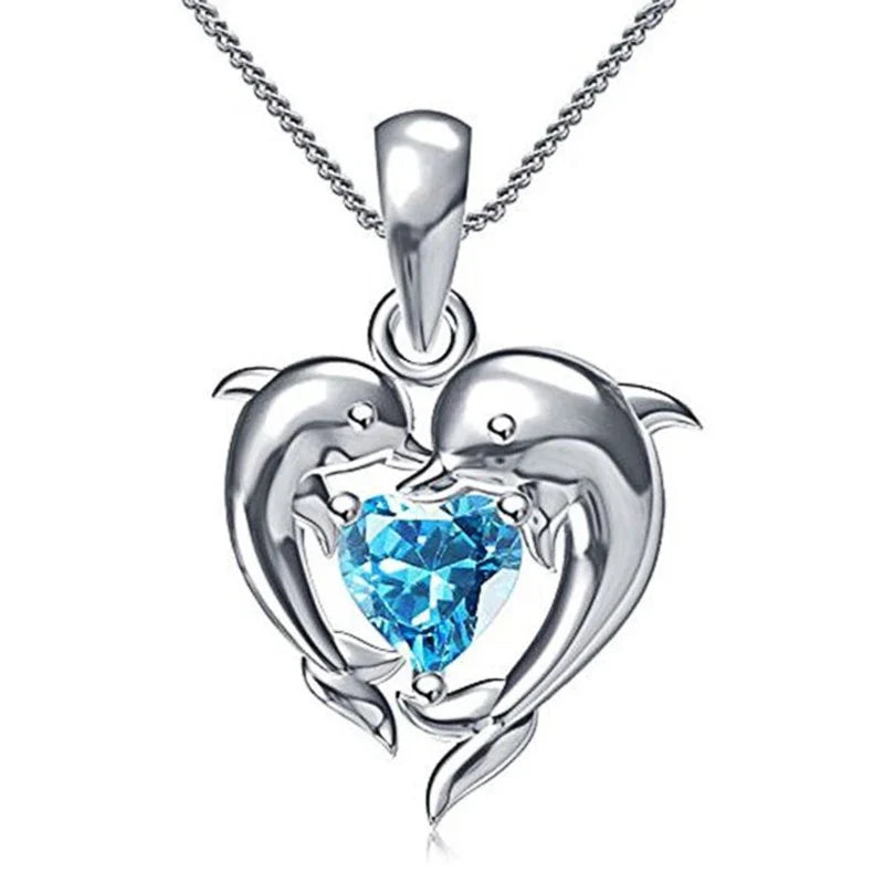 Huitan Romantic Dolphin Pendant Necklace | Elegant Cubic Zirconia Jewelry for Women