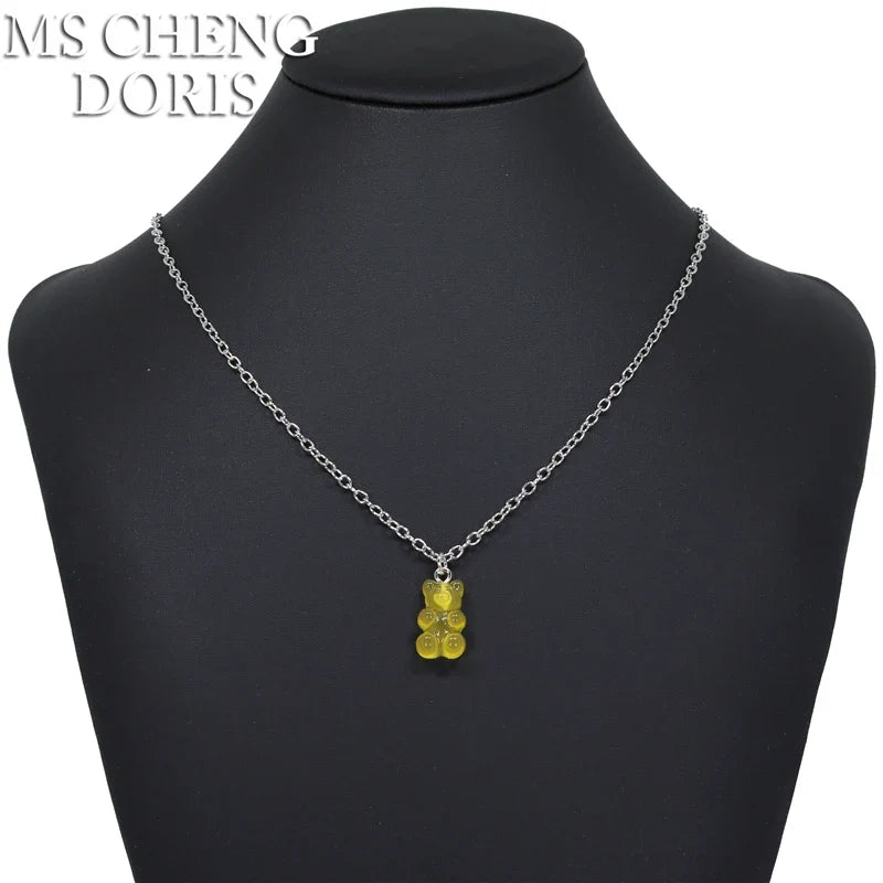 33 Styles Cute Resin Gummy Bear Chain Necklaces | Candy Color Pendant Jewelry for Women