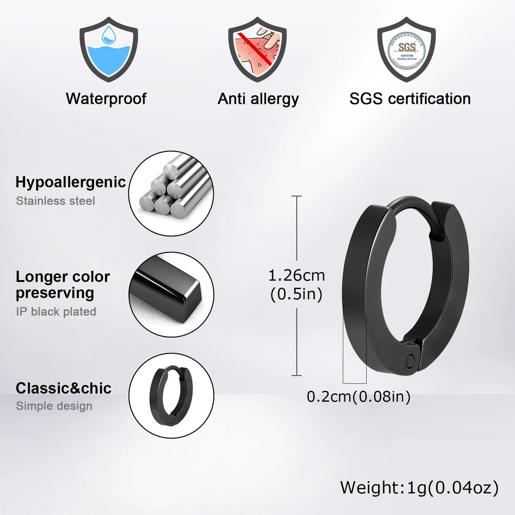 Vnox Small Hoop Huggie Earrings | Glossy Stainless Steel Minimalist Earrings for Women and Men