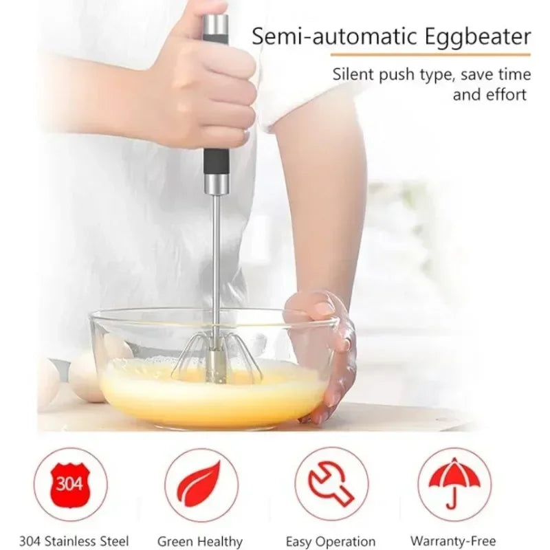 Rubber Semi-automatic Egg Beater Rotatable Stainless Steel Kitchen Mixer | Manual Whisk for Milk and Cream