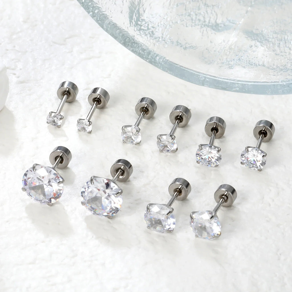 Surgical Steel Cubic Zirconia Stud Earrings | Unisex Screw-Back Earrings