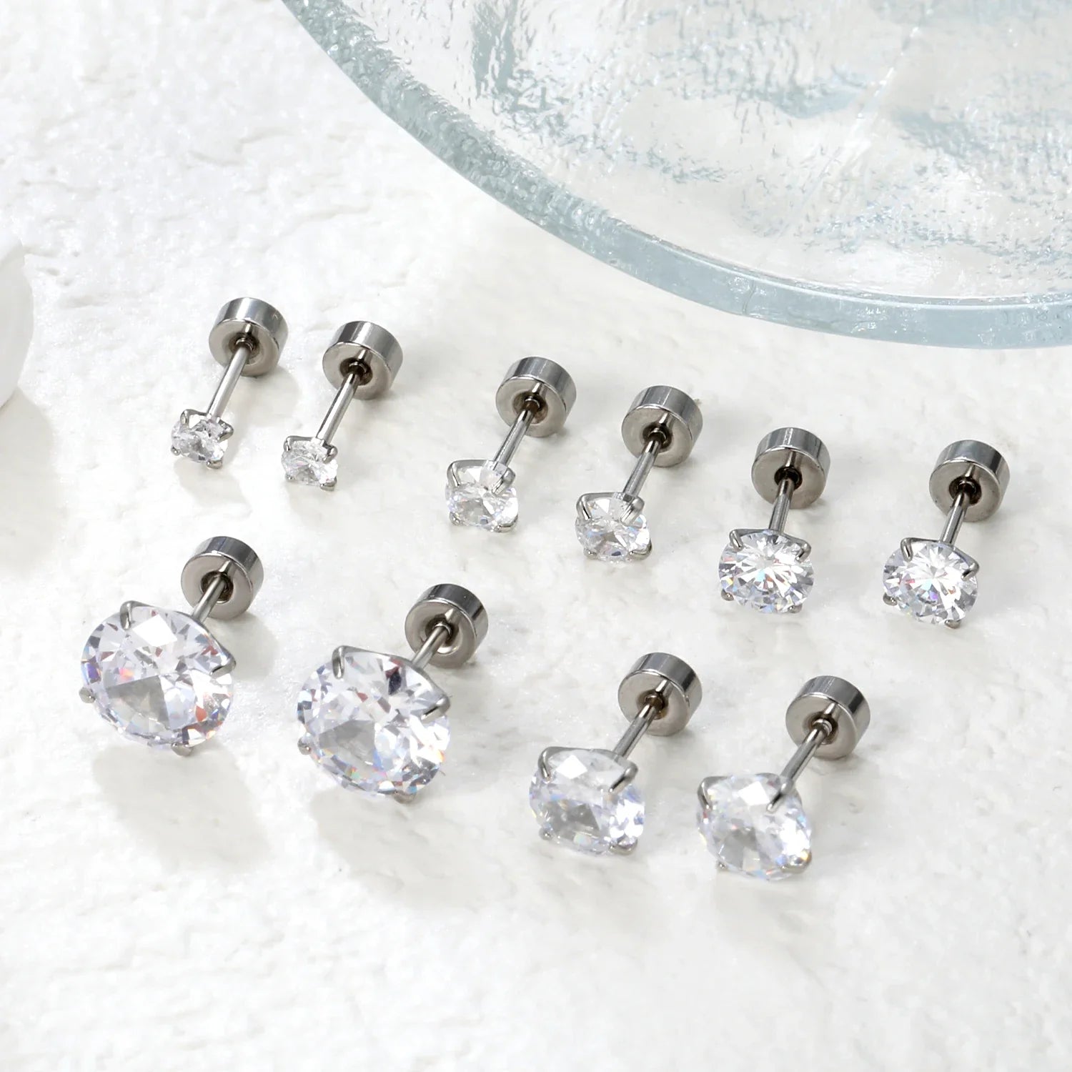 Surgical Steel Cubic Zirconia Stud Earrings | Unisex Screw-Back Earrings