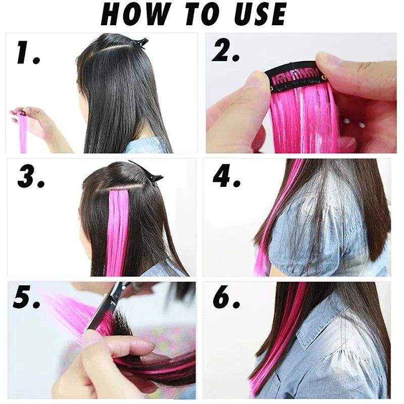 22 Inch Ombre Rainbow Clip In Hair Extensions | 5 Pcs Heat Resistant Synthetic Hairpiece