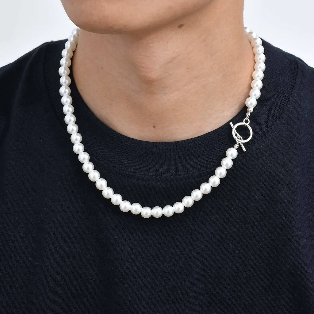8mm Pearl Necklace for Men Women | White Imitation Pearl Beaded Collar Casual Jewelry Gift