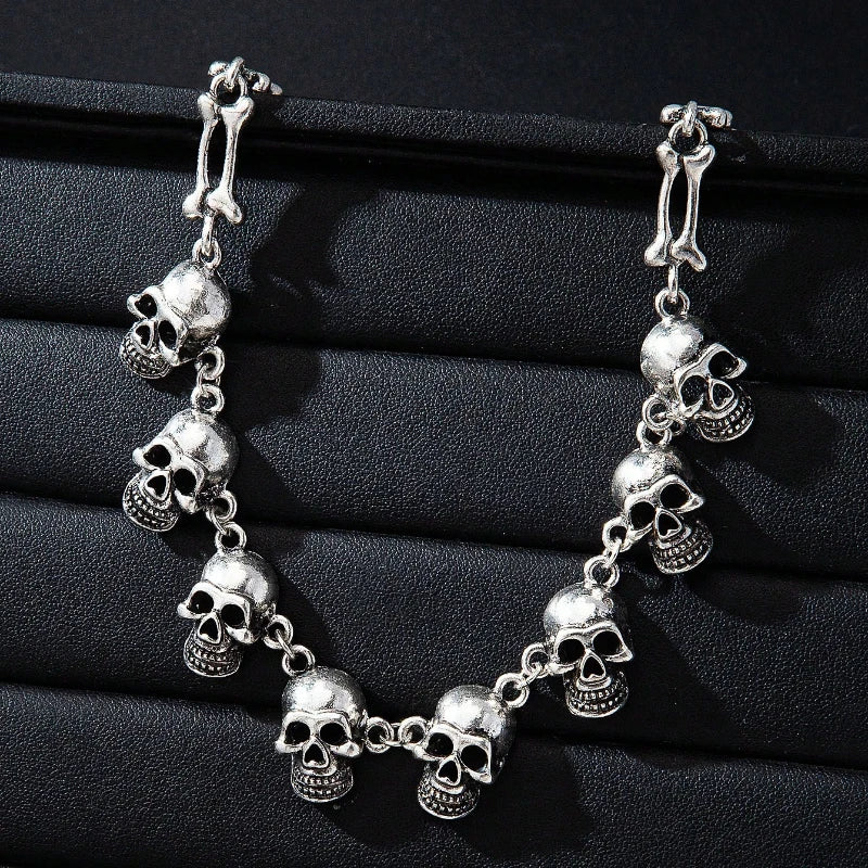 Gothic Skull Choker Necklace | Multiple Skull Connected Gothic Jewelry for Women