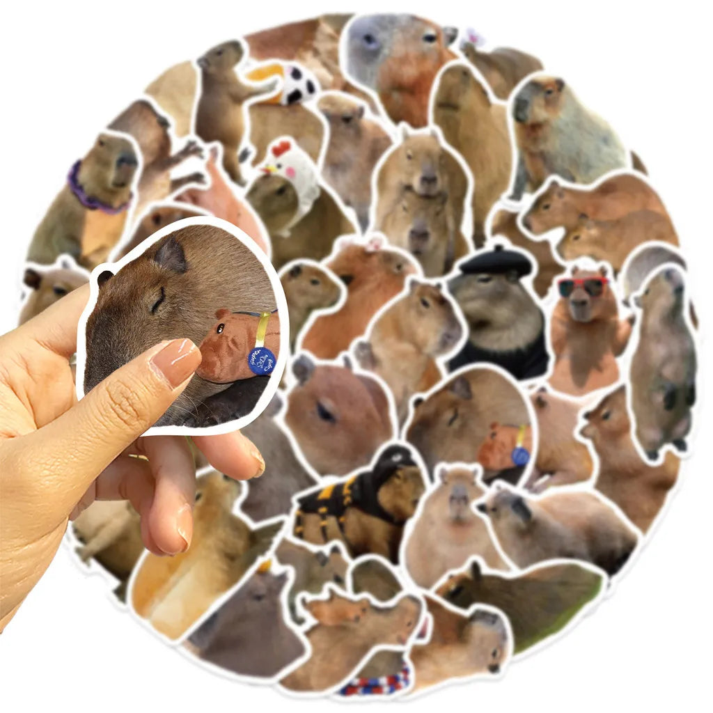 50Pcs Cartoon Capybara Graffiti Stickers | Waterproof Decals for Guitars, Laptops, and Luggage