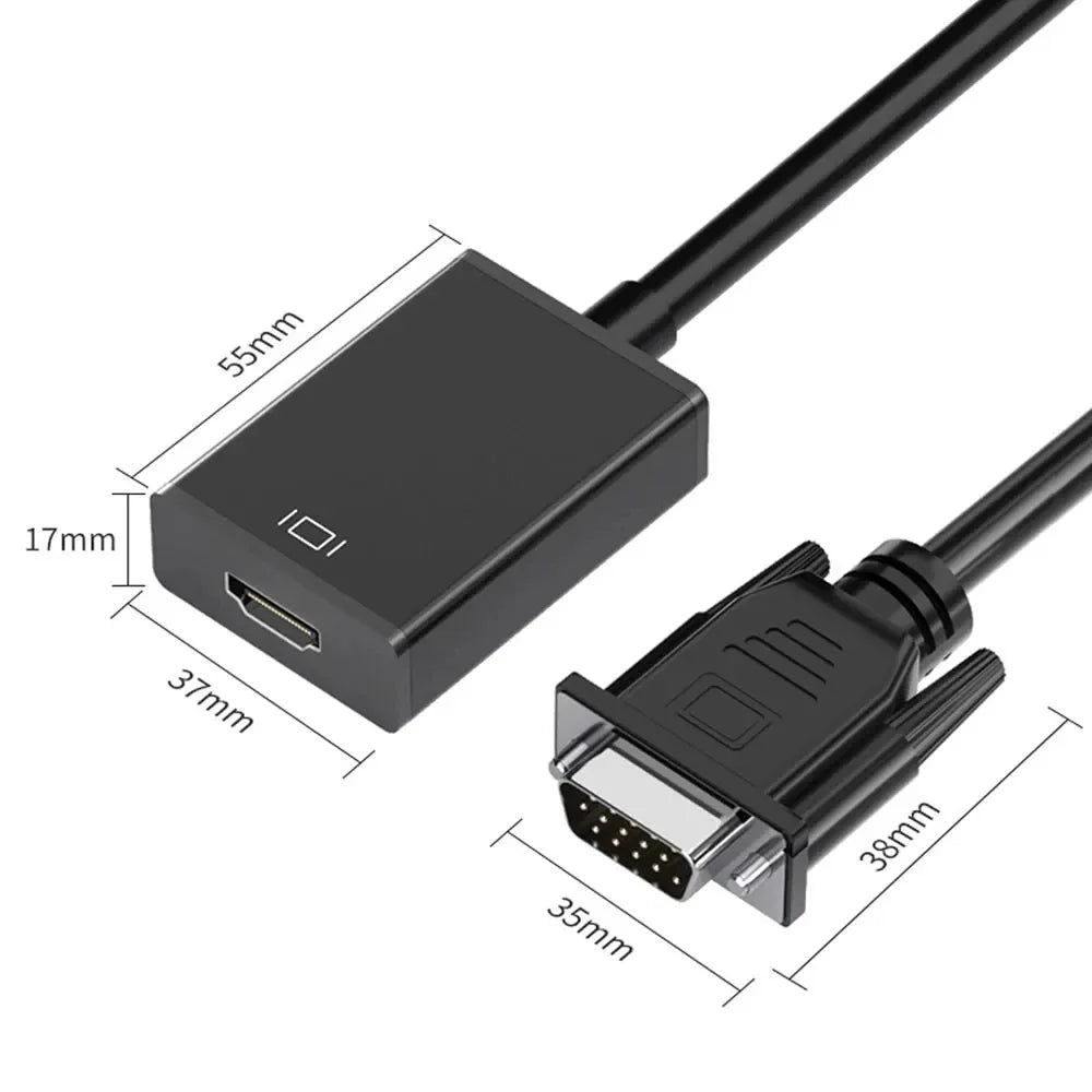 VGA to HDMI-Compatible Converter | Audio Video Adapter for Laptop PC TV Projector