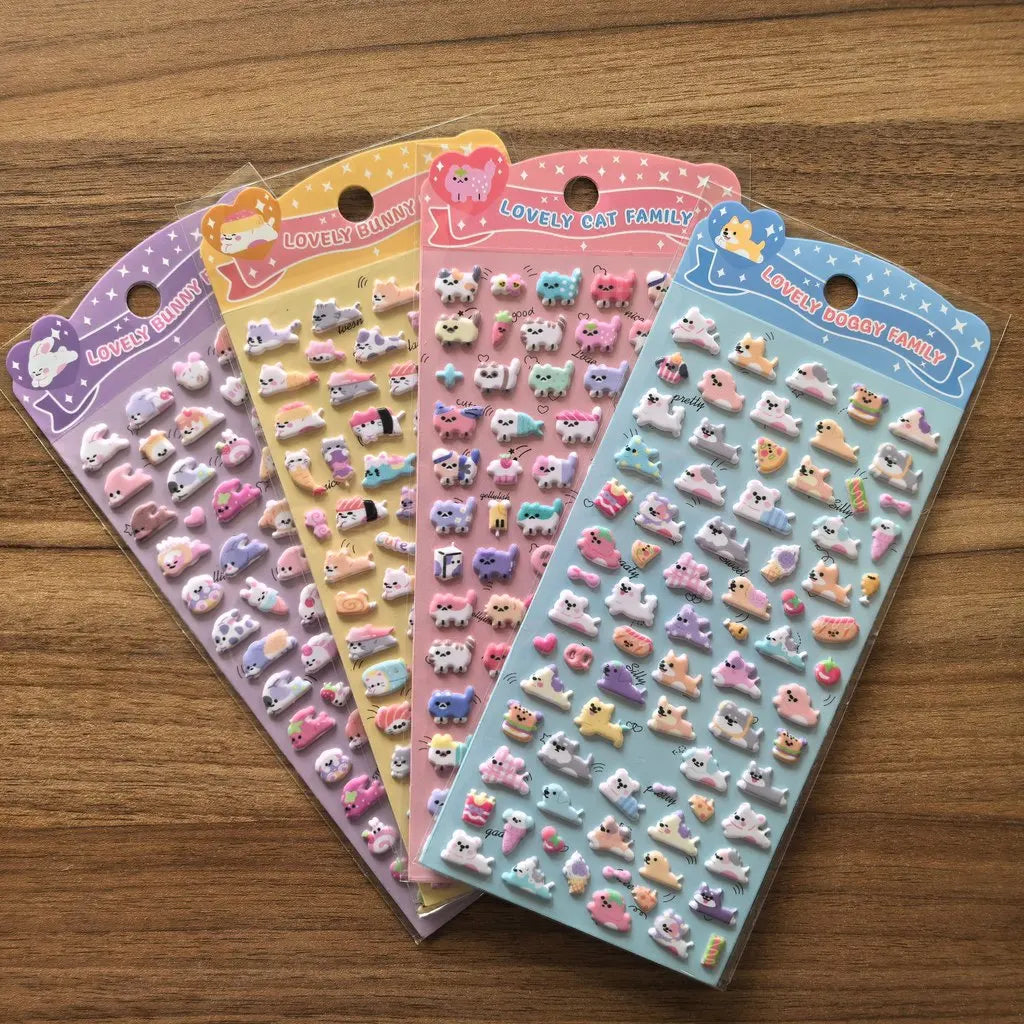 4-Pack Cute Animal Family 3D Stickers | Vibrant Decals for Water Bottles, Laptops & Stationery