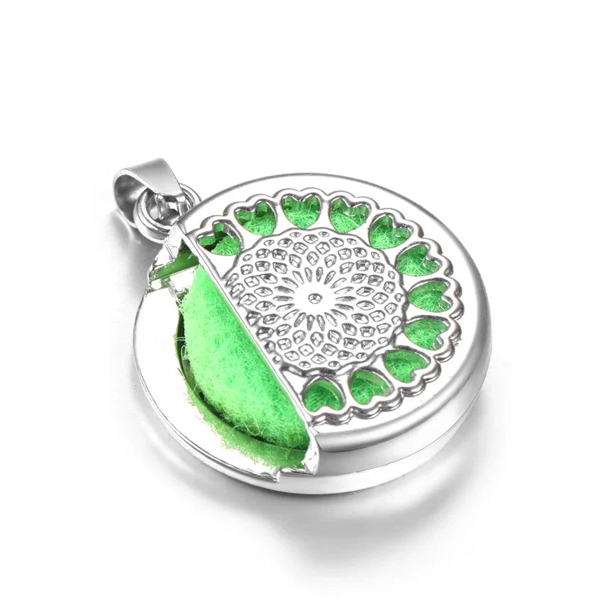 20mm Pattern Insert Perfume Pad Locket Necklace | Stainless Steel Aromatherapy Pendant