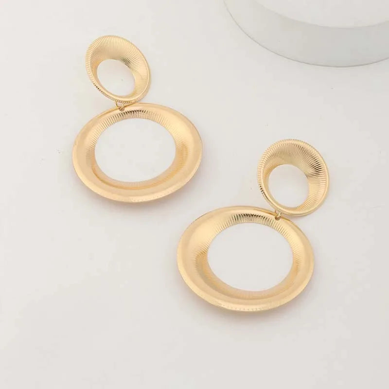 Vintage Metal Big Round Dangle Earrings | Gold Geometric Statement Jewelry