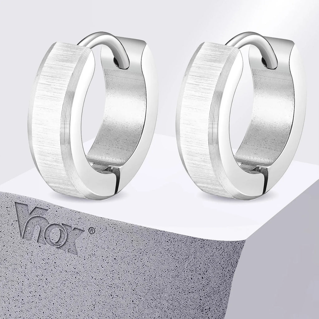 Stainless Steel Hoop Earrings for Men | Brushed Silver Small Hoops