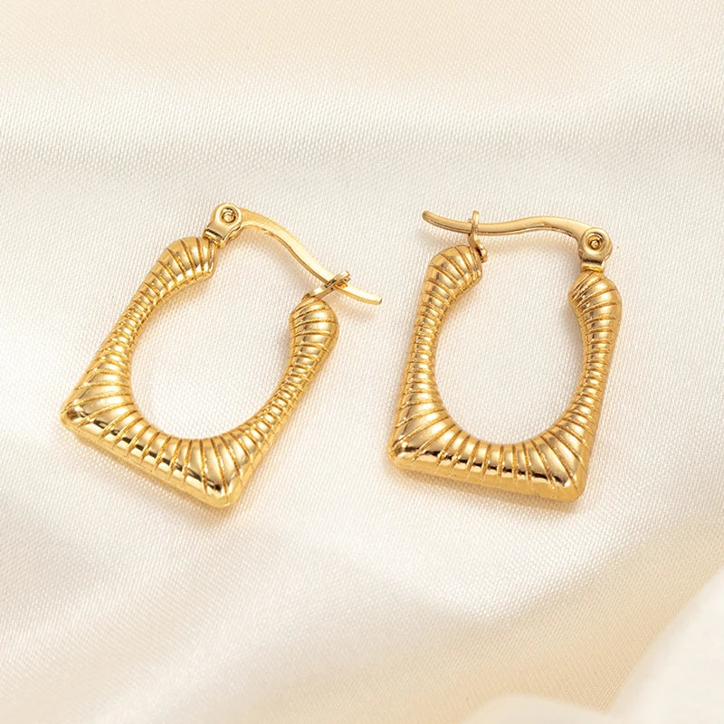 ANENJERY 316L Stainless Steel Hollow Square Texture Drop Earrings | Hypoallergenic Geometric Jewelry for Women