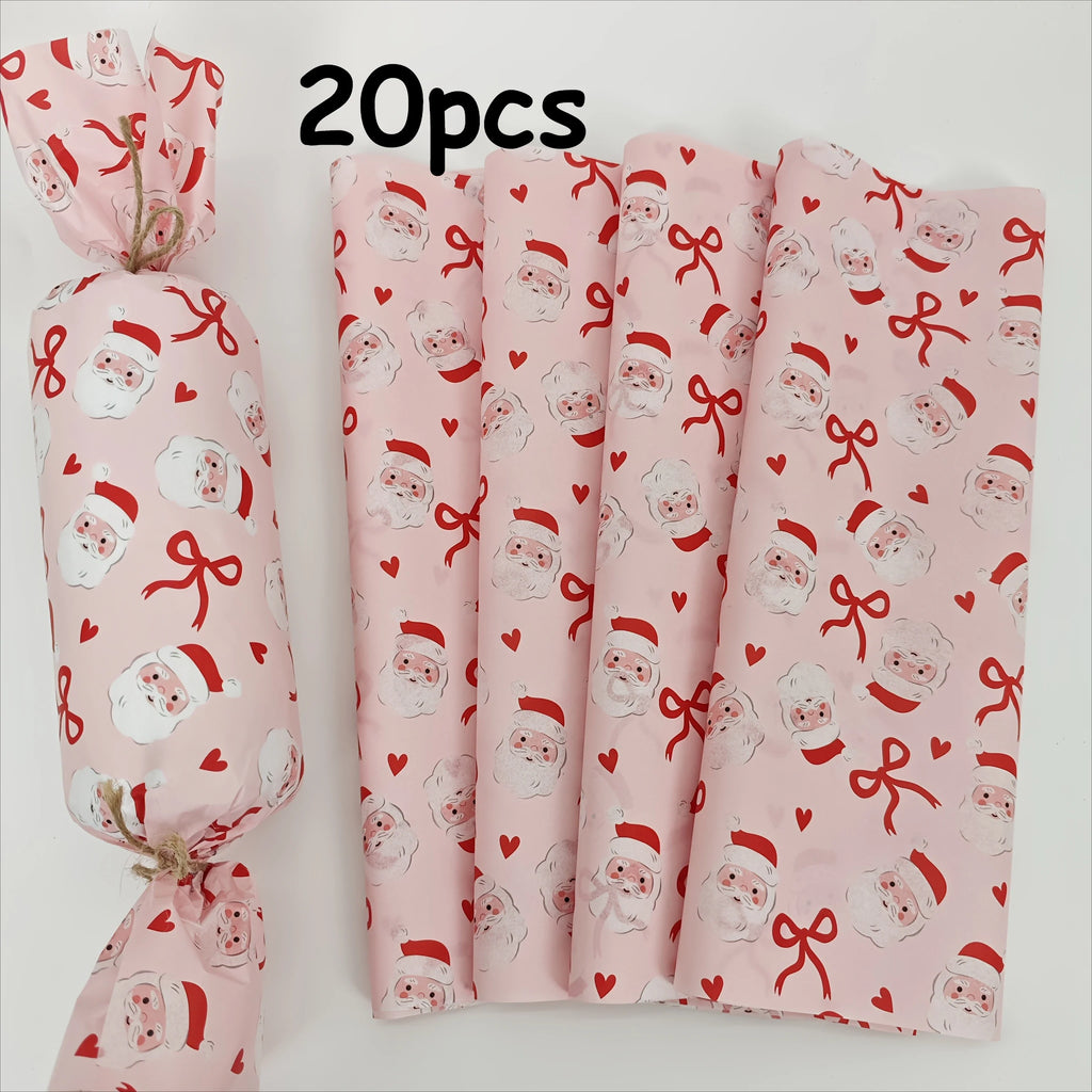 Pink Santa Claus Bow Heart Pattern Wrapping Paper | Christmas Gift Wrap for Fragile Items