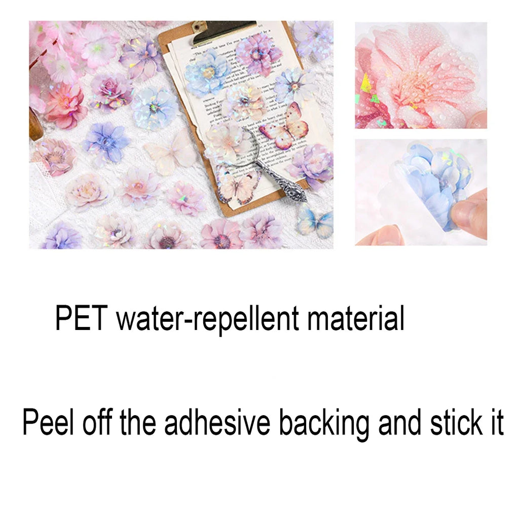 60 Pieces Plant Flower Pattern PET Stickers | Beautifully Decorated Scrapbook Stickers for School Supplies