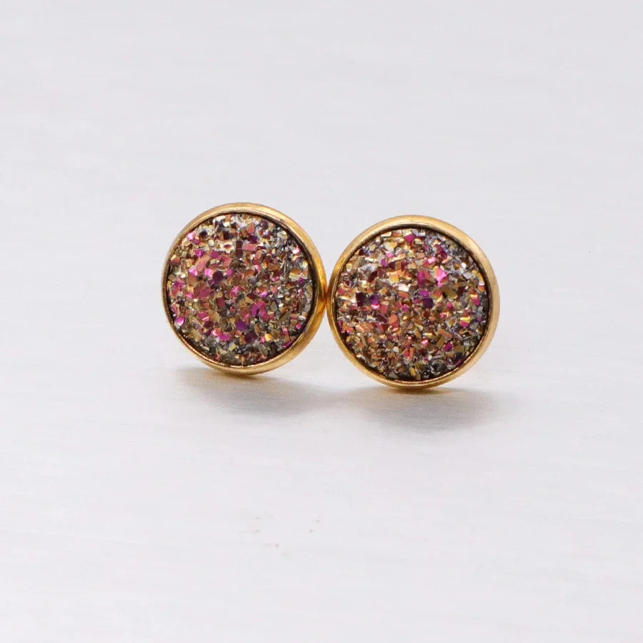 Glitter Resin Stud Earrings Set | Colorful Stainless Steel Jewelry