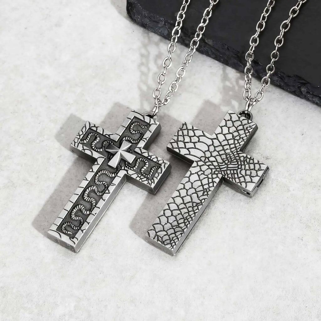Punk Cross Pendant Necklace for Men | 3D Vintage Openable Metal Pendant