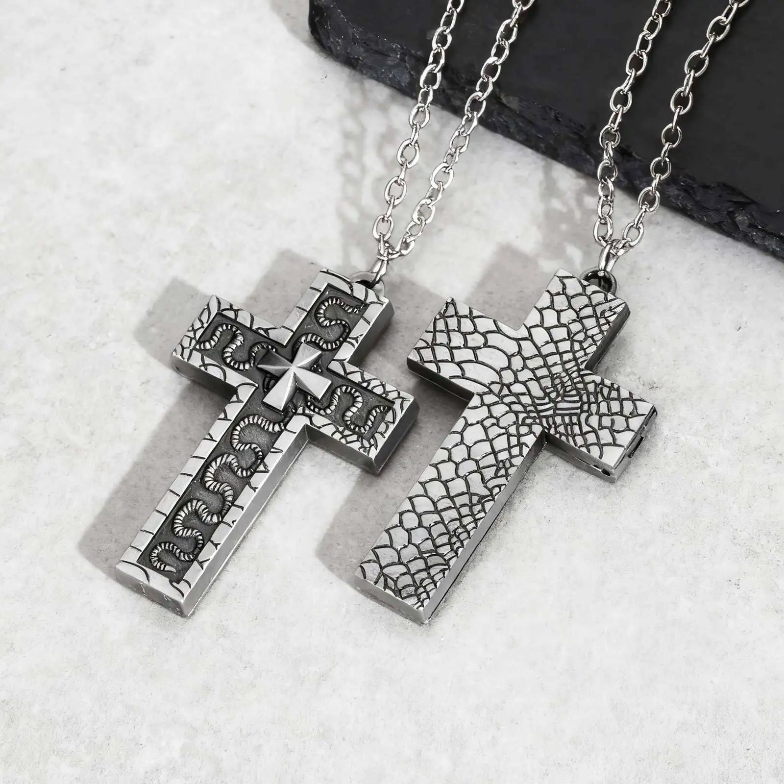 Punk Cross Pendant Necklace for Men | 3D Vintage Openable Metal Pendant