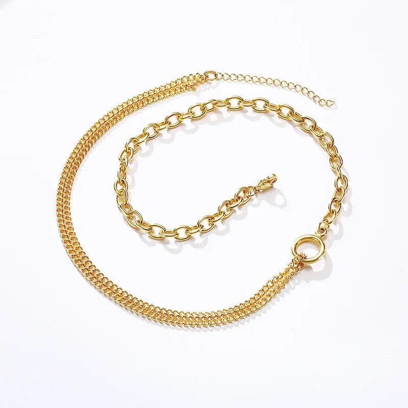 Oval Cable Link With Double Cuban Chain Necklace | Stainless Steel Fashion Open Circle Pendant