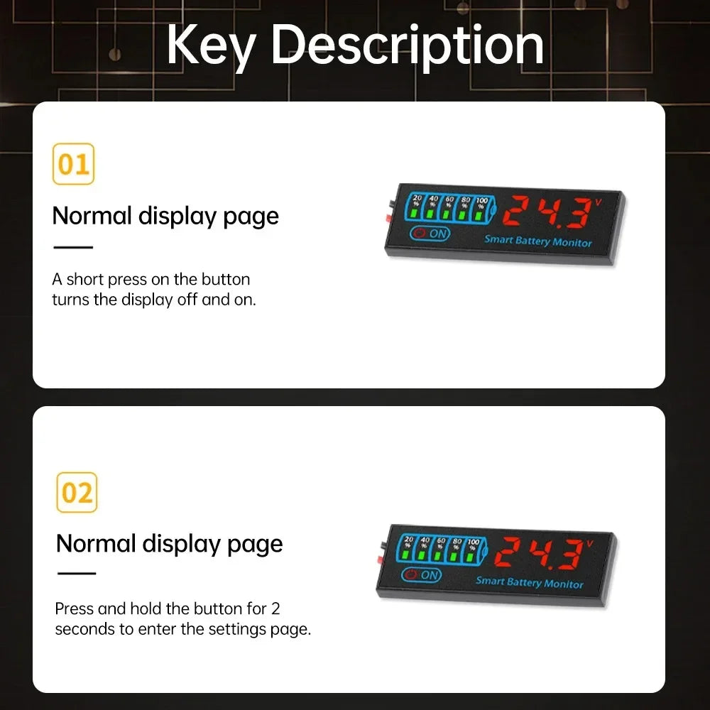 LED Voltage and Battery Capacity Display Board | DC 7-55V Universal Smart Battery Charge Indicator with Low Voltage Alarm