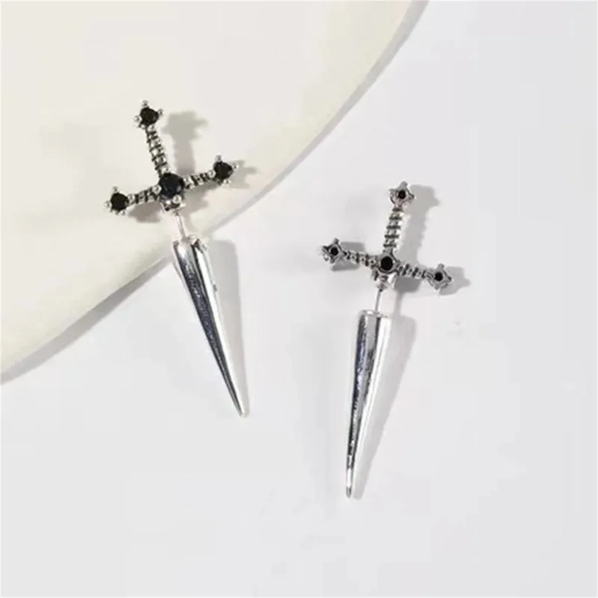 2pcs Gothic Sword Stud Earrings | Vintage Punk Crystal Dagger Ear Jewelry