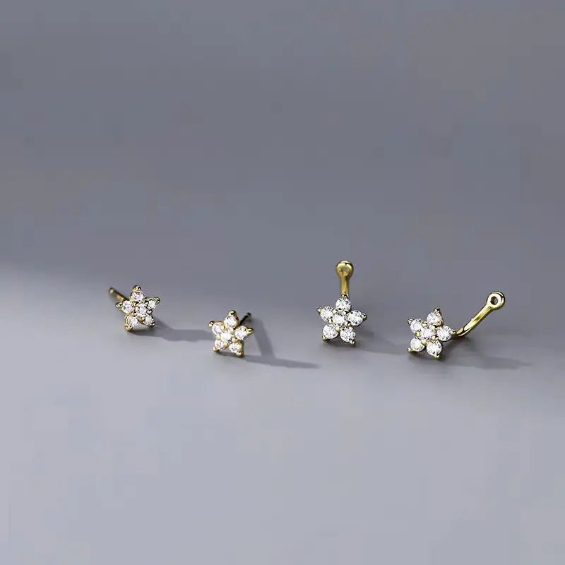 Double Flower Stud Earrings | Screw-Back Crystal Tragus Earrings for Women