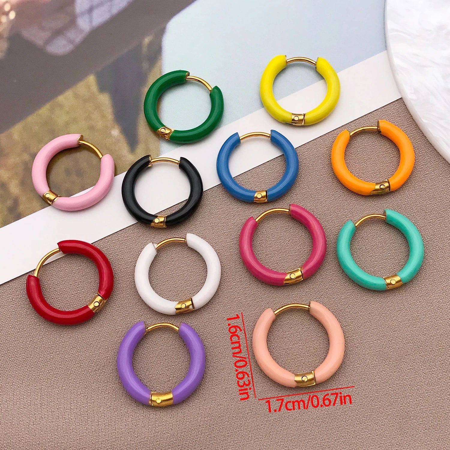 2pcs Candy Color Enamel Hoop Earrings | Sweet Summer Stainless Steel Jewelry