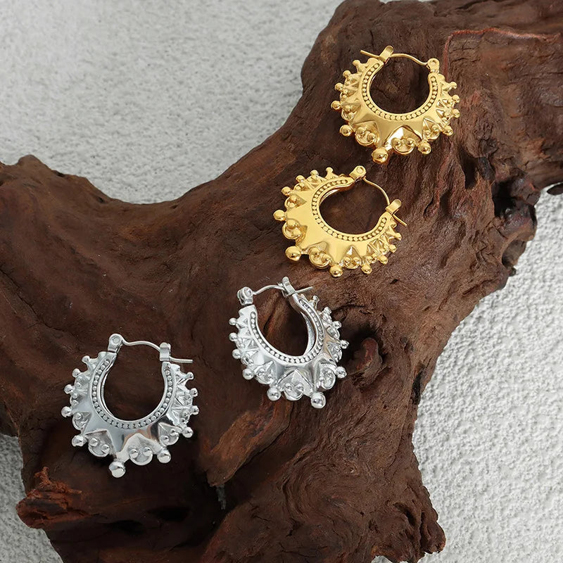 Vintage Stainless Steel Pointed Hoop Earrings | Victorian Bohemian Ear Jewelry