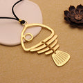 Matte Golden Fishbone Pendant Necklace | Bohemian Punk Long Chain for Women