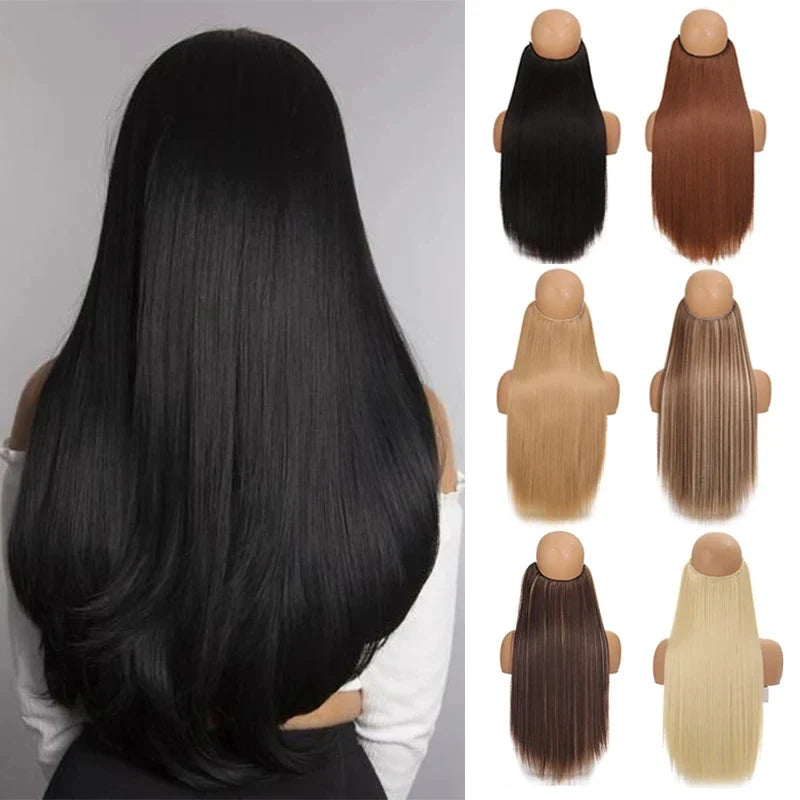 Fish line hair extension piece | 40cm 50cm 60cm straight and curly daily wear for women