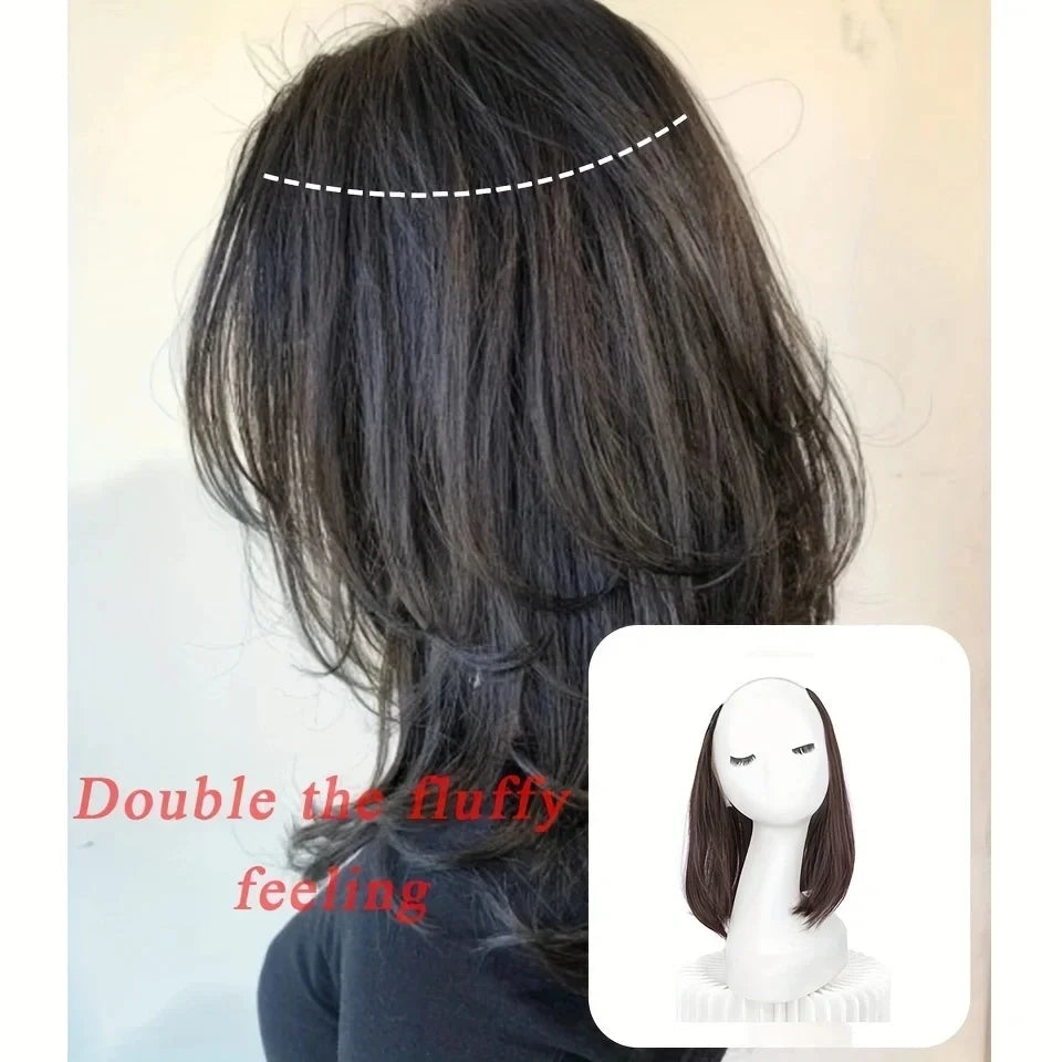 20/30cm Synthetic Straight Hair Extension with 4 Clips | V-Shaped Half Head Invisible Hairpiece