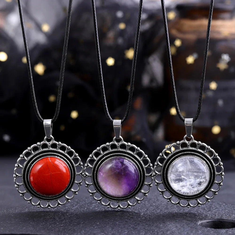 Lace Agate Pendant Necklace | Vintage Handmade Crystal Jewelry