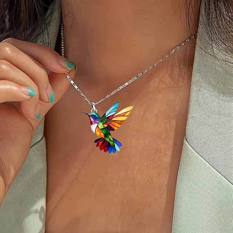 Acrylic Hummingbird Necklace | 2D Bird Charm Pendant for Women