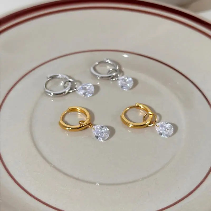 Stainless Steel Waterdrop Zircon Hoop Earrings | Fashion Jewelry for Women and Men