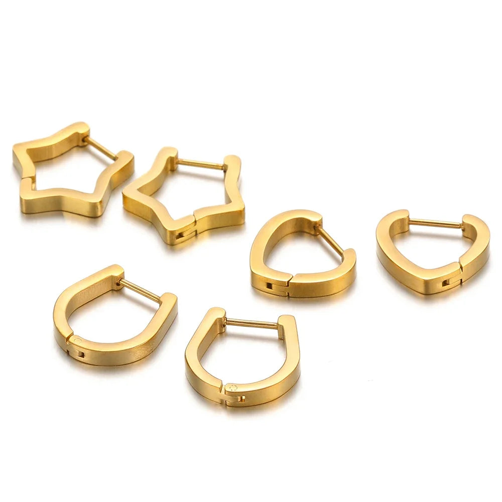 2pcs Geometric Stainless Steel Hoop Earrings | Trendy Daily Wear for Men Women