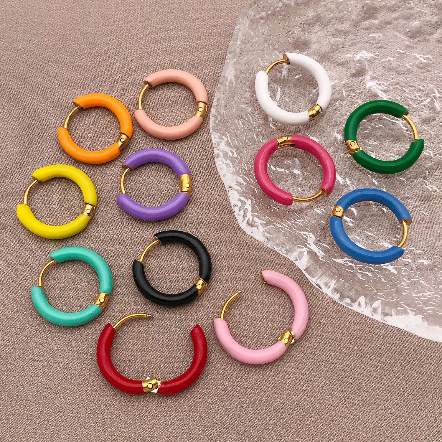 2pcs Candy Color Enamel Hoop Earrings | Sweet Summer Stainless Steel Jewelry
